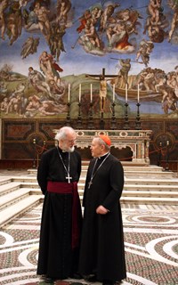 Cardinal Kaspar and Archbishop Williams following prayers in the Sistine Chapel