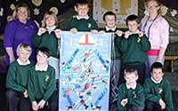 Pupils from St Paul’s school, Isycoed, with their winning banner design