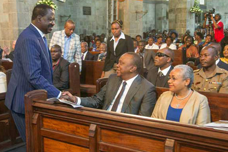 PSCU-President -Uhuru -Kenyatta -greets -Nasa -leader -Raila -Odinga -All -Saints -Centenary -171105