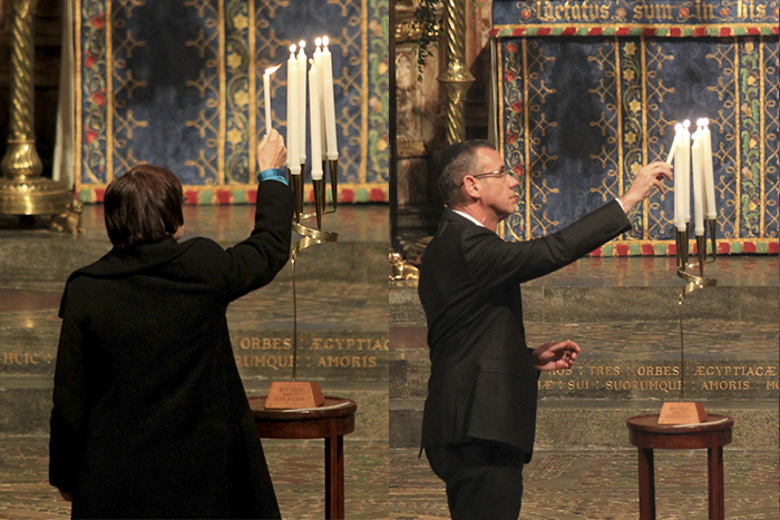 Andrew -Dunsmore -Picture -Partnership -WAbbey _Julia -Gross -deputy -head -mission -German -embassy -London -Mark -Regev -Israeli -Ambassador -London -memorial Candles -Kristallnacht -80-anniversary